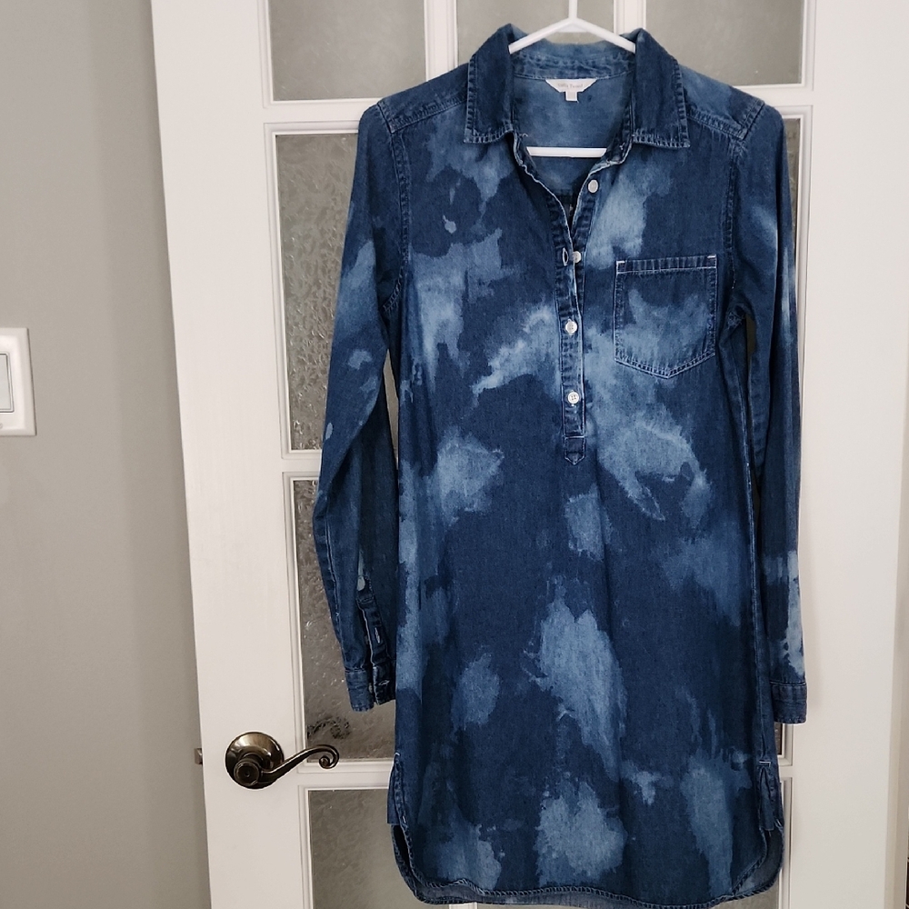 Blue Tie-Dye Denim Shirt Dress